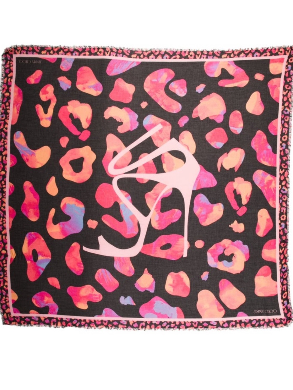Jimmy Choo Black & Pink Abstract Leopard Border Scarf